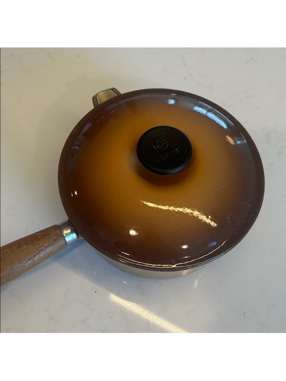 Le Creuset Brown to Amber Gradient Enamel Saucepan with Wooden Handle